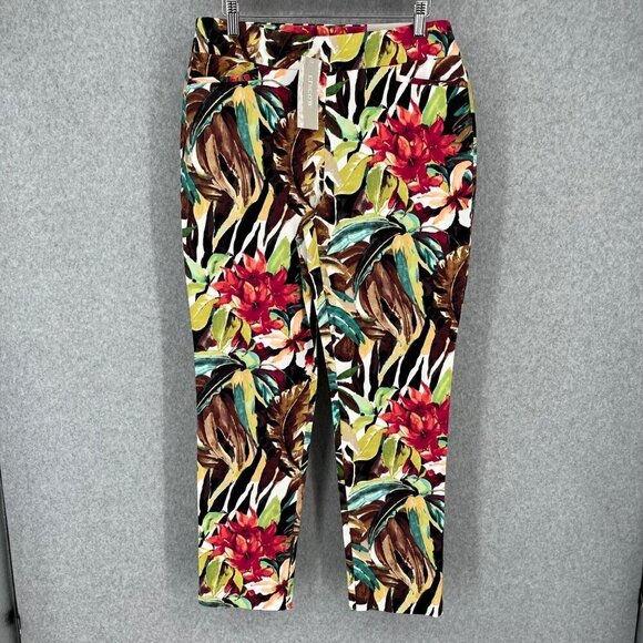 Chicos So Slimming Brigitte Slim Ankle Pant Size 8 Multicolor Tropical Print NEW - Picture 1 of 16